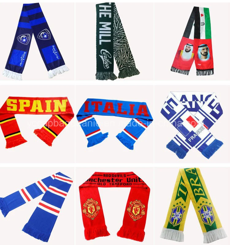 Sublimation Printing Acrylic Polyester Winter Knit Jacquard Football Soccer Fan Scarf