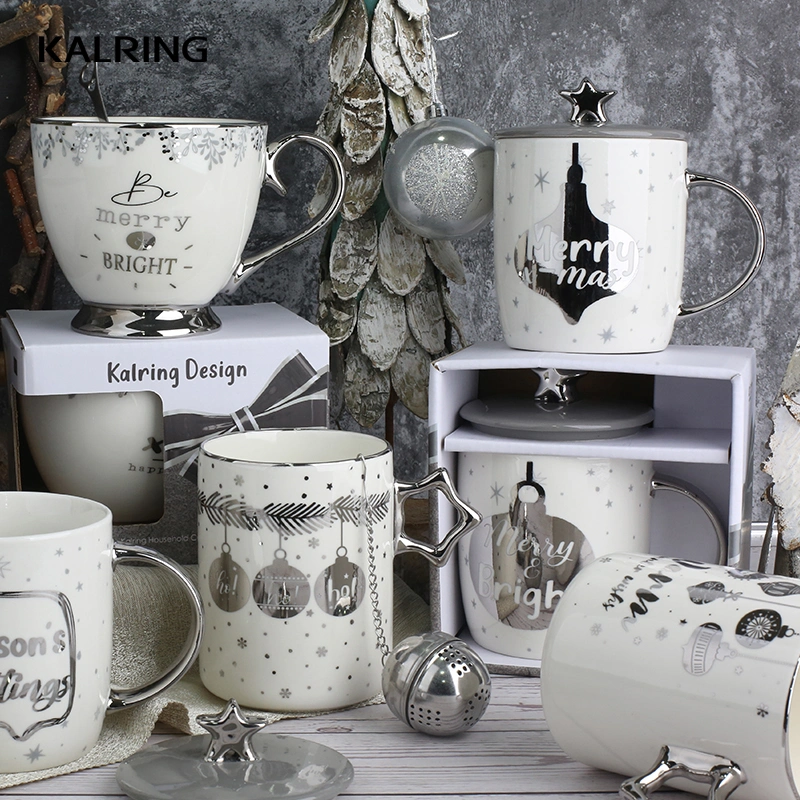 Kalring Hot Sale Electroplated Silver Series Christmas Mugs for Different Size